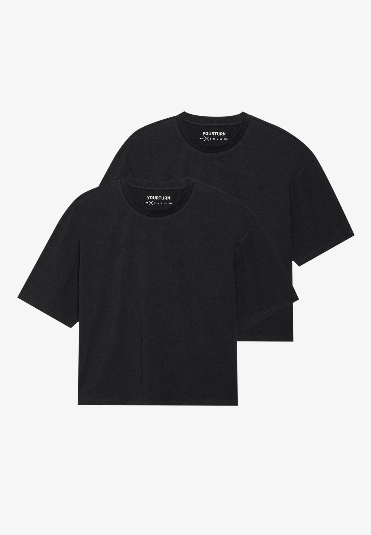 YOURTURN 2 PACK UNISEX BASIC BOXY CROPPED T-SHIRT - Basic T-shirt - True Black