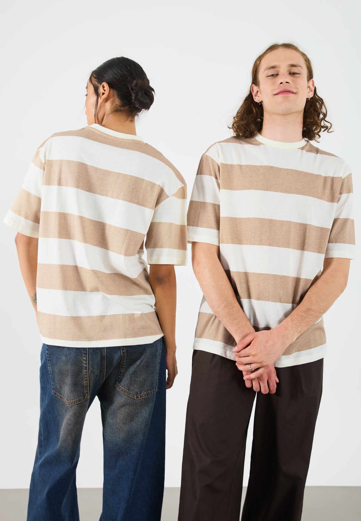 YOURTURN UNISEX OVERSIZED STRIPE - Print T-shirt - Sand/off White