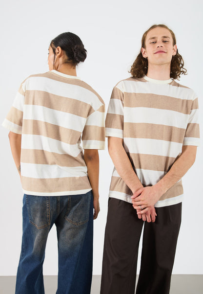 YOURTURN UNISEX OVERSIZED STRIPE - Print T-shirt - Sand/off White