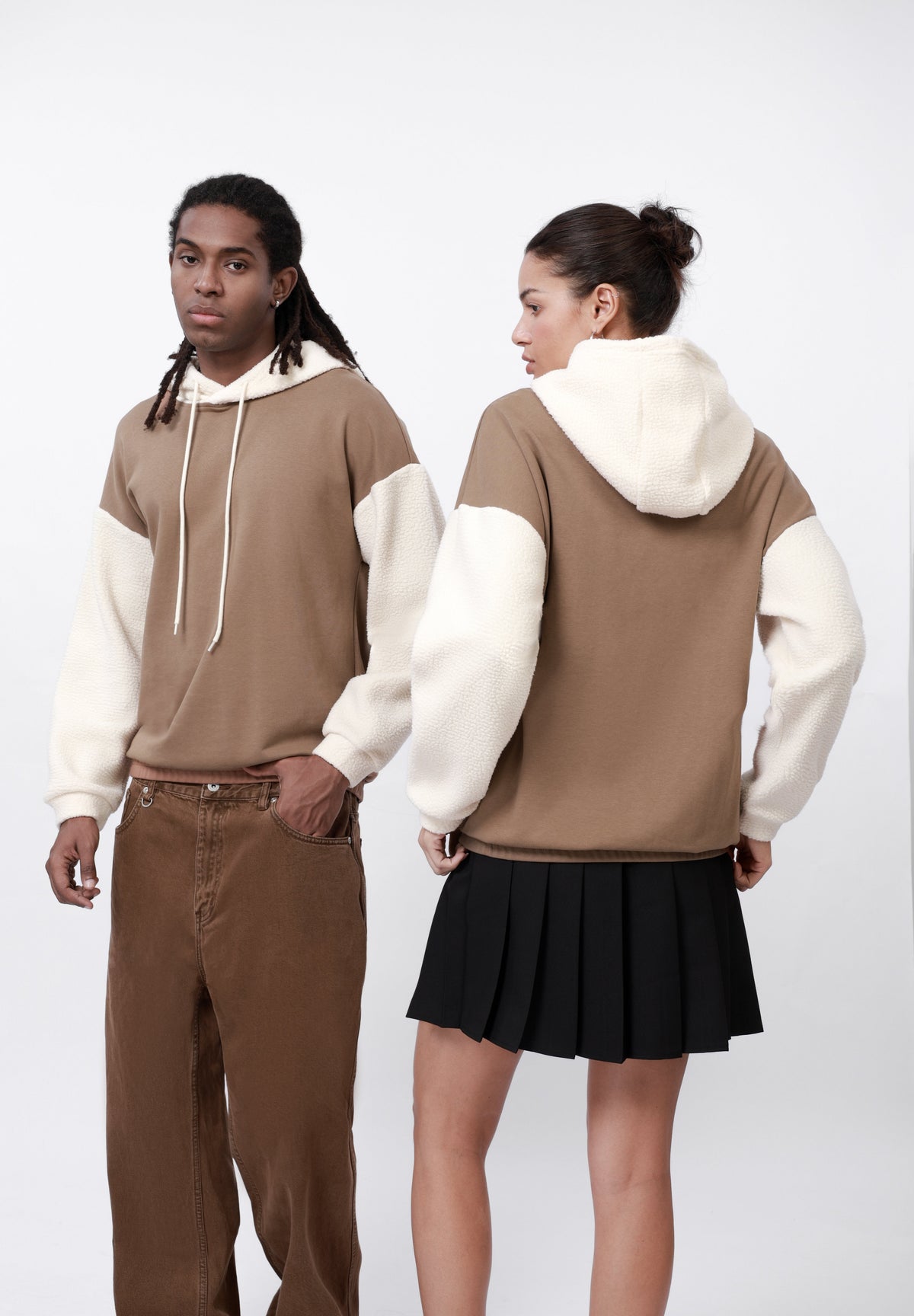 YOURTURN BORG HOOD AND SLEEVES UNISEX - Sweatshirt - Brown/beige