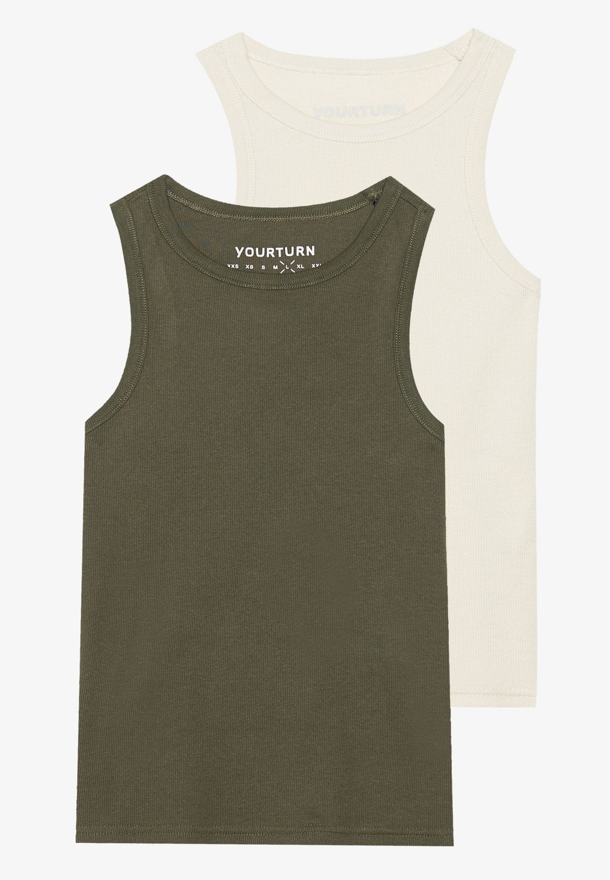 YOURTURN BASIC RIB MUSCLE RACER TANKS UNISEX 2 PACK - Top - White/black