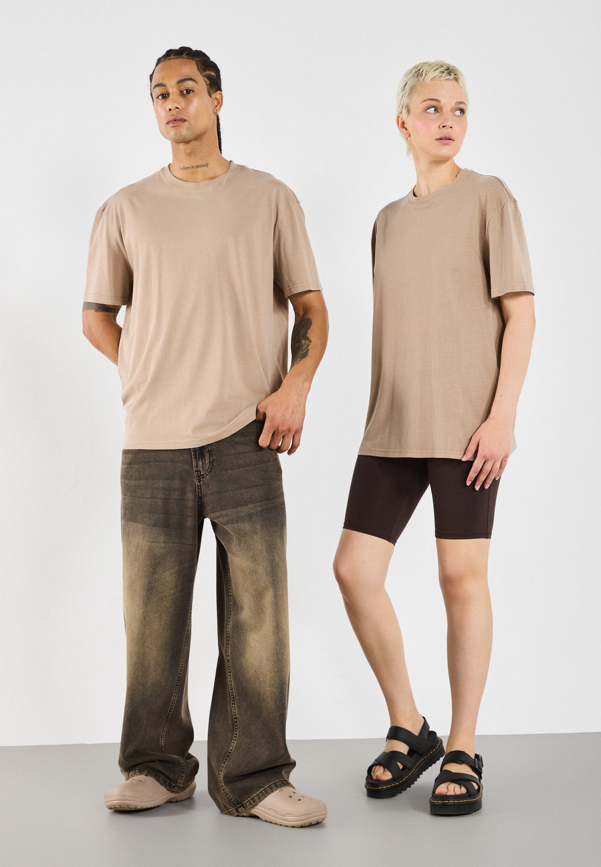 YOURTURN UNISEX BASIC GARMENT WASHED - Basic T-shirt - Taupe