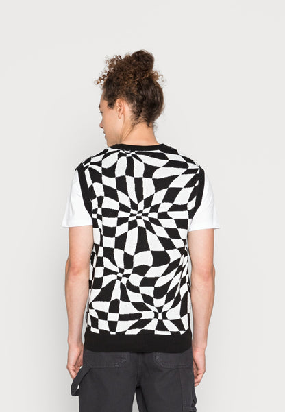 YOURTURN Distorted Check Vest Unisex - Jumper - Black/White