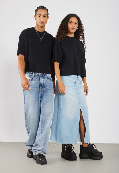 YOURTURN 2 PACK UNISEX BASIC BOXY CROPPED T-SHIRT - Basic T-shirt - True Black