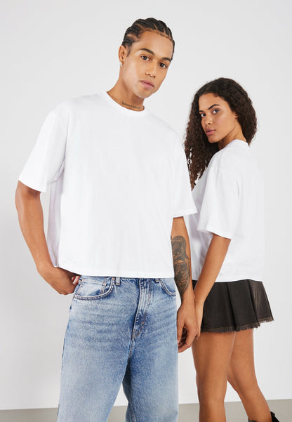 YOURTURN 2 PACK UNISEX BASIC BOXY CROPPED T-SHIRT - Basic T-shirt - Bright White