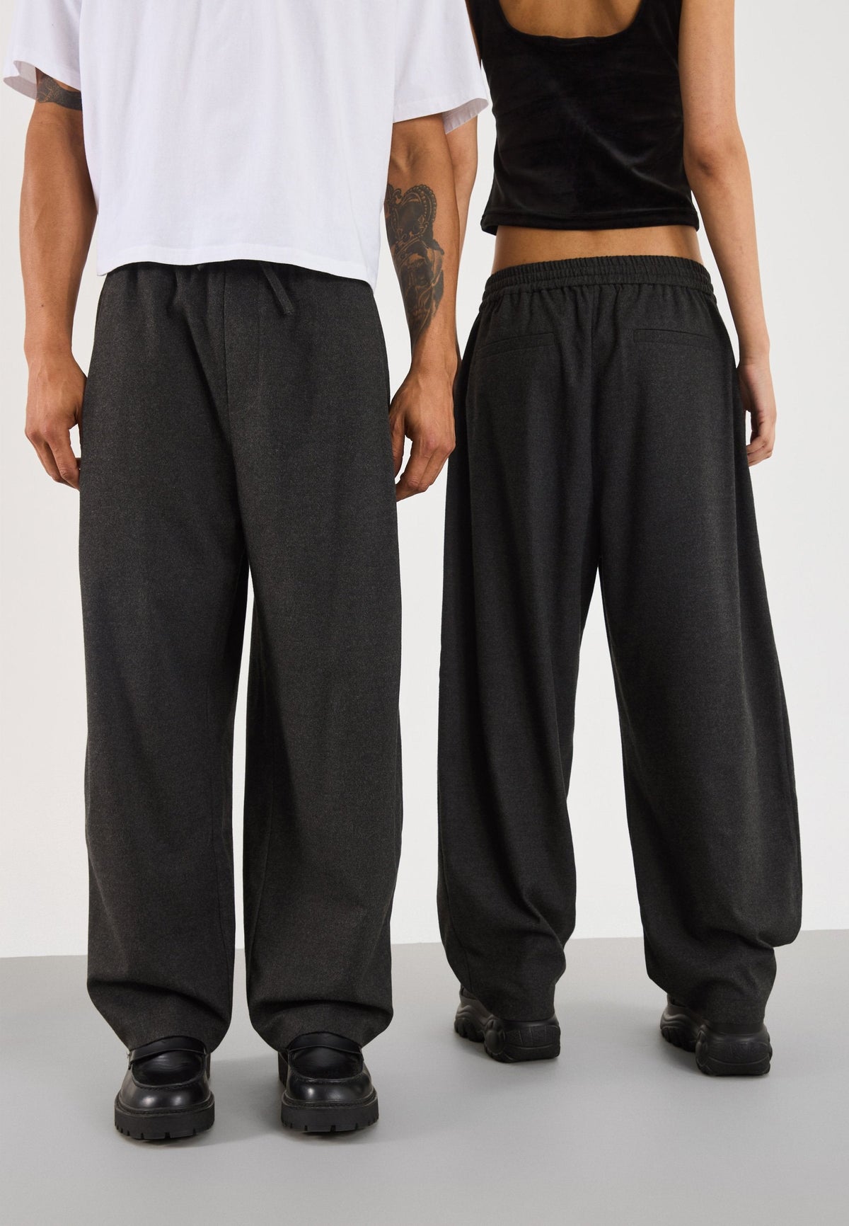 YOURTURN BARREL TROUSER UNISEX - Trousers - Dark Grey Melange