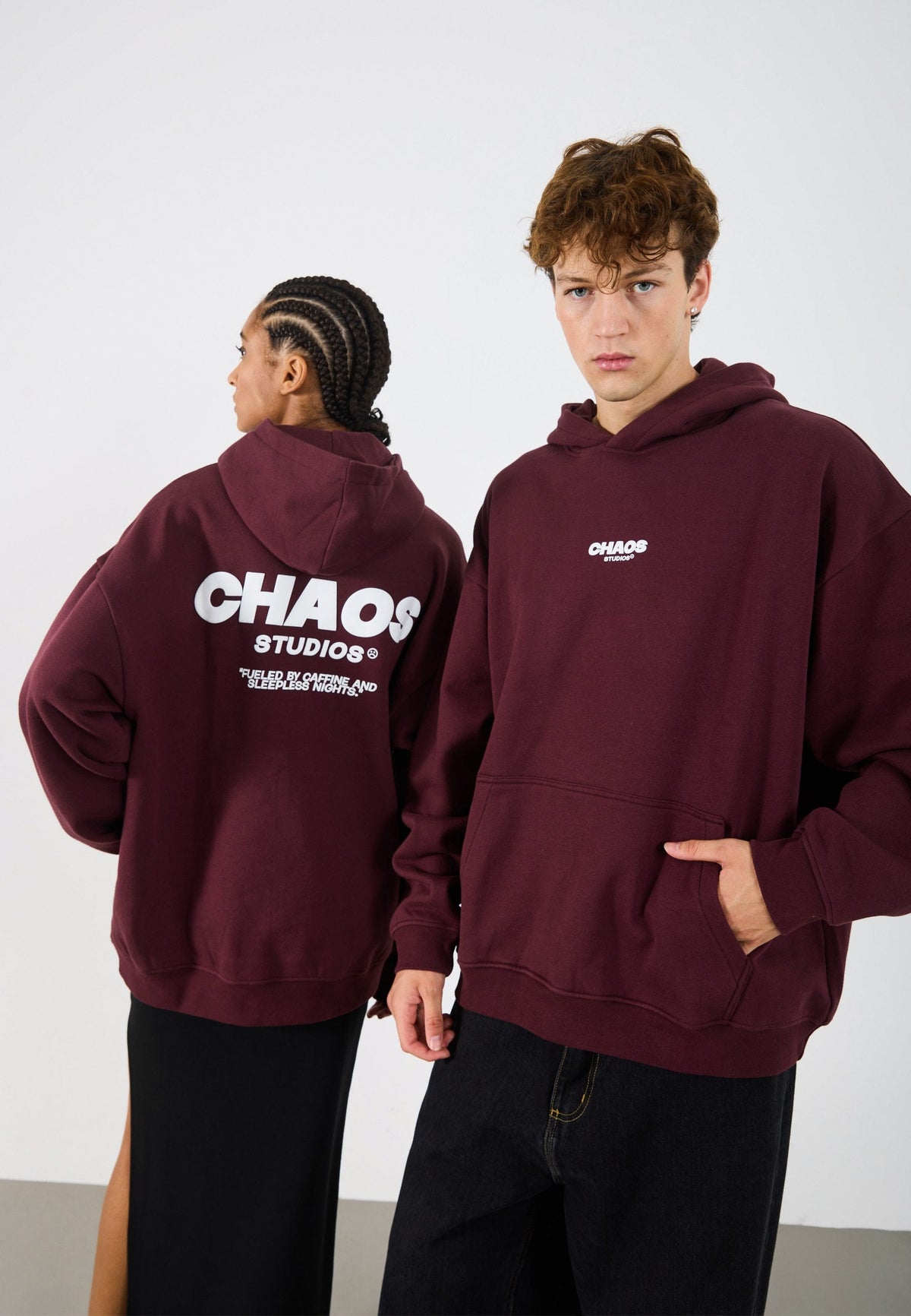 YOURTURN CHAOS OVERSIZE HEAVY HOODIE UNISEX - Sweatshirt - Vineyard Wine