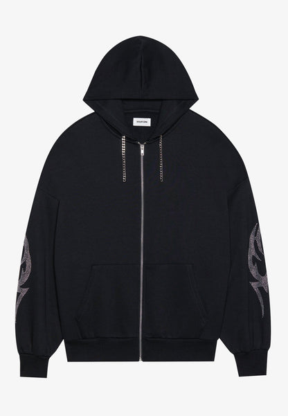YOURTURN RHINESTONE TRIBAL ZIP-UP UNISEX - Zip-up Sweatshirt - Black