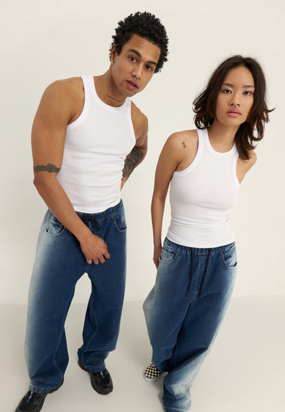 YOURTURN BASIC RIB MUSCLE RACER TANKS UNISEX 2 PACK - Top - White/black