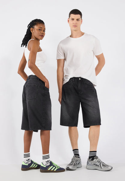YOURTURN UNISEX - Denim Shorts - Black Denim