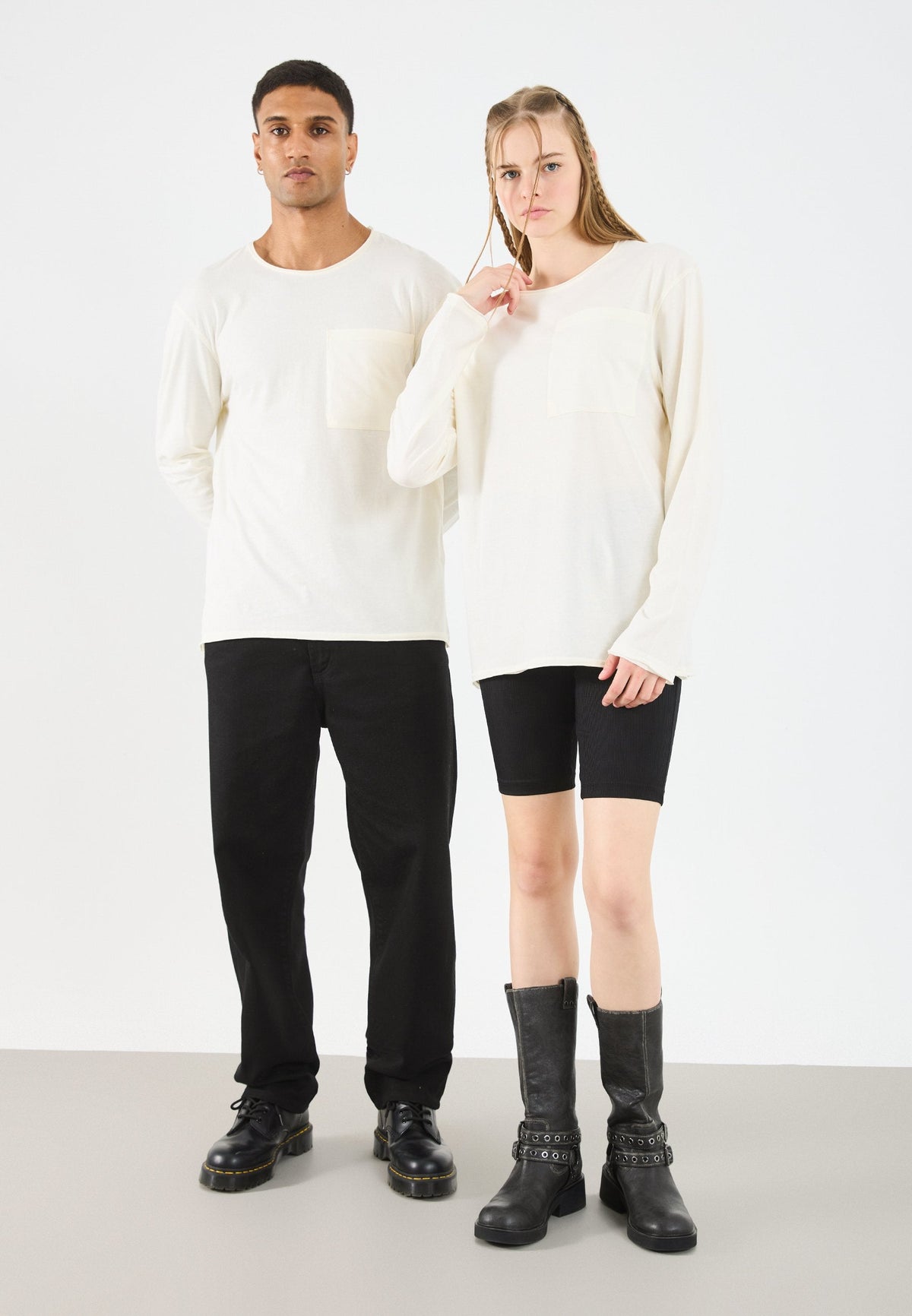 YOURTURN SLOUCHY LONG SLEEVED TOP WITH POCKET UNISEX - Long Sleeved Top - Marshmallow 11-4300 Tcx
