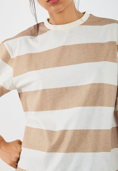 YOURTURN UNISEX OVERSIZED STRIPE - Print T-shirt - Sand/off White