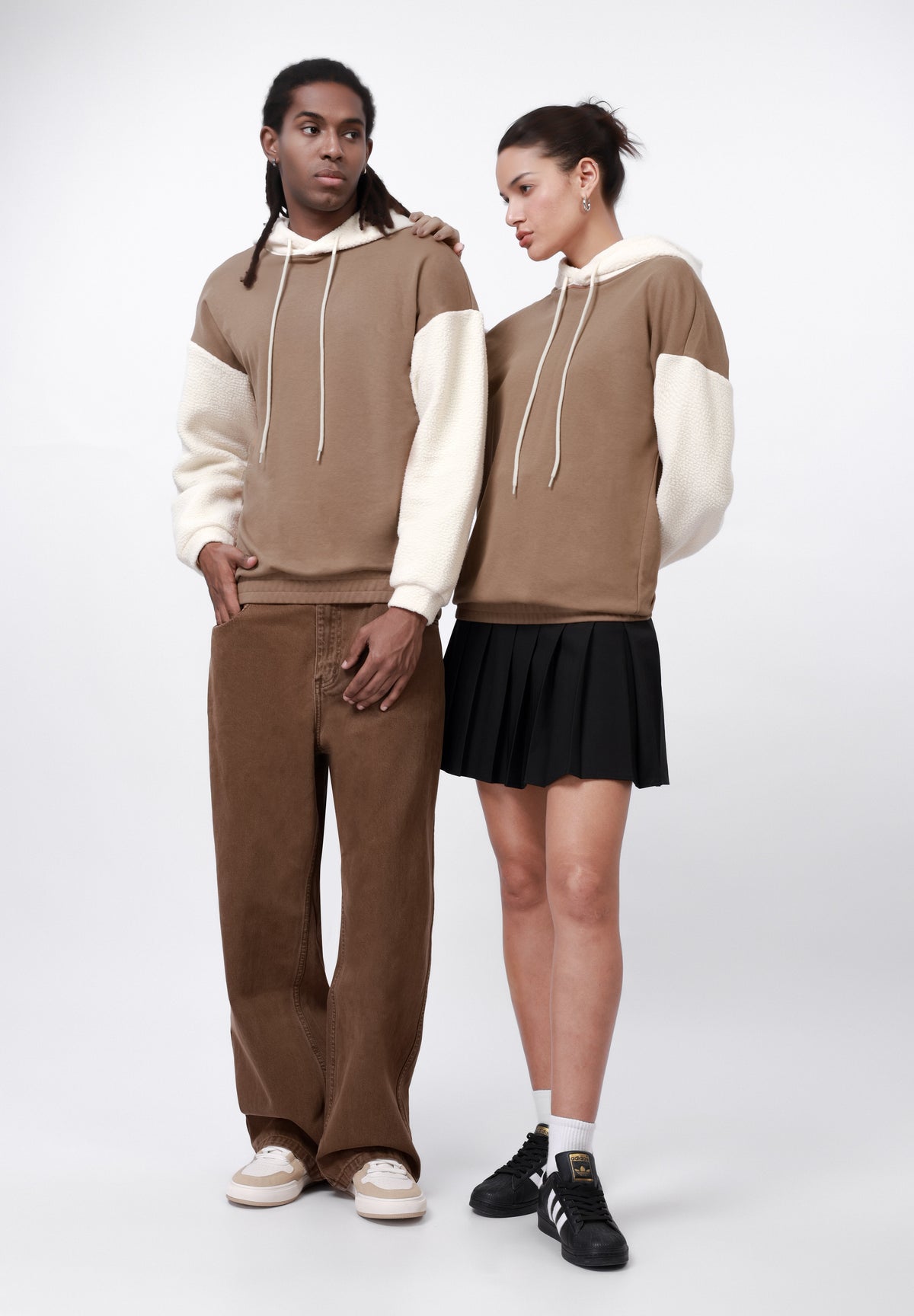 YOURTURN BORG HOOD AND SLEEVES UNISEX - Sweatshirt - Brown/beige