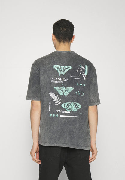 YOURTURN Unisex - Print T-Shirt - Mottled Black