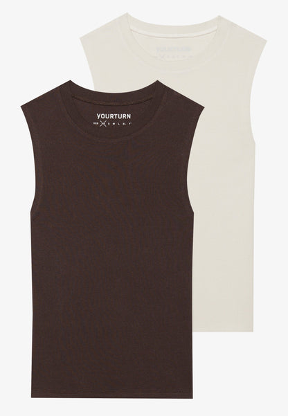 YOURTURN BASIC RIB MUSCLE TANKS UNISEX 2 PACK - Top - White/grey