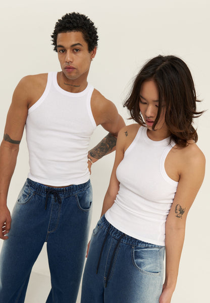 YOURTURN BASIC RIB MUSCLE RACER TANKS UNISEX 2 PACK - Top - White/black