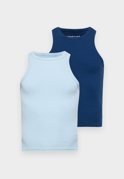 YOURTURN BASIC RIB MUSCLE RACER TANKS UNISEX 2 PACK - Top - White/black