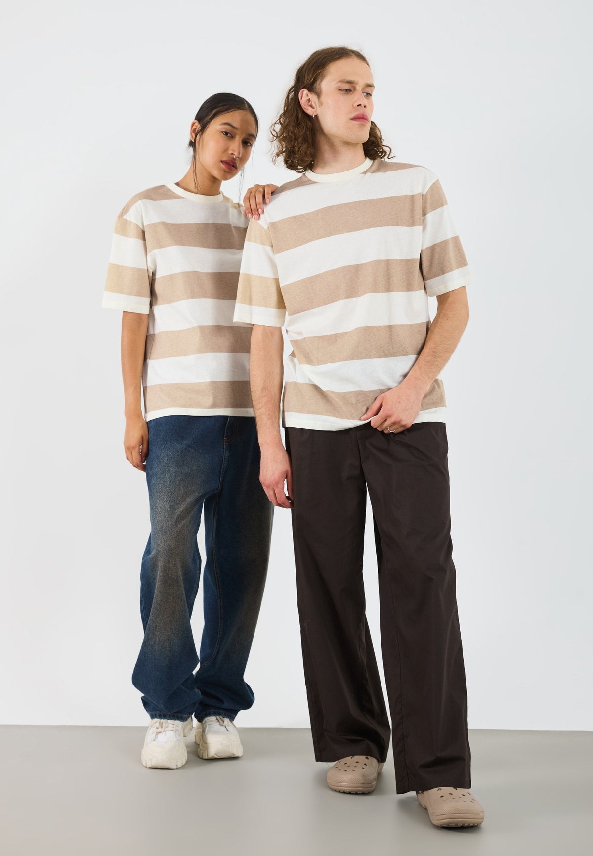 YOURTURN UNISEX OVERSIZED STRIPE - Print T-shirt - Sand/off White