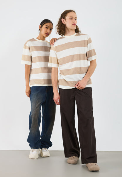 YOURTURN UNISEX OVERSIZED STRIPE - Print T-shirt - Sand/off White