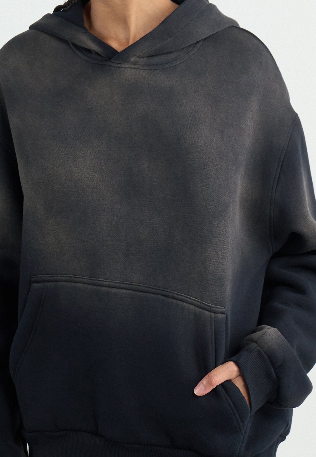 YOURTURN SUN FADED SHERPA LINED HOODIE UNISEX - Sweatshirt - Black