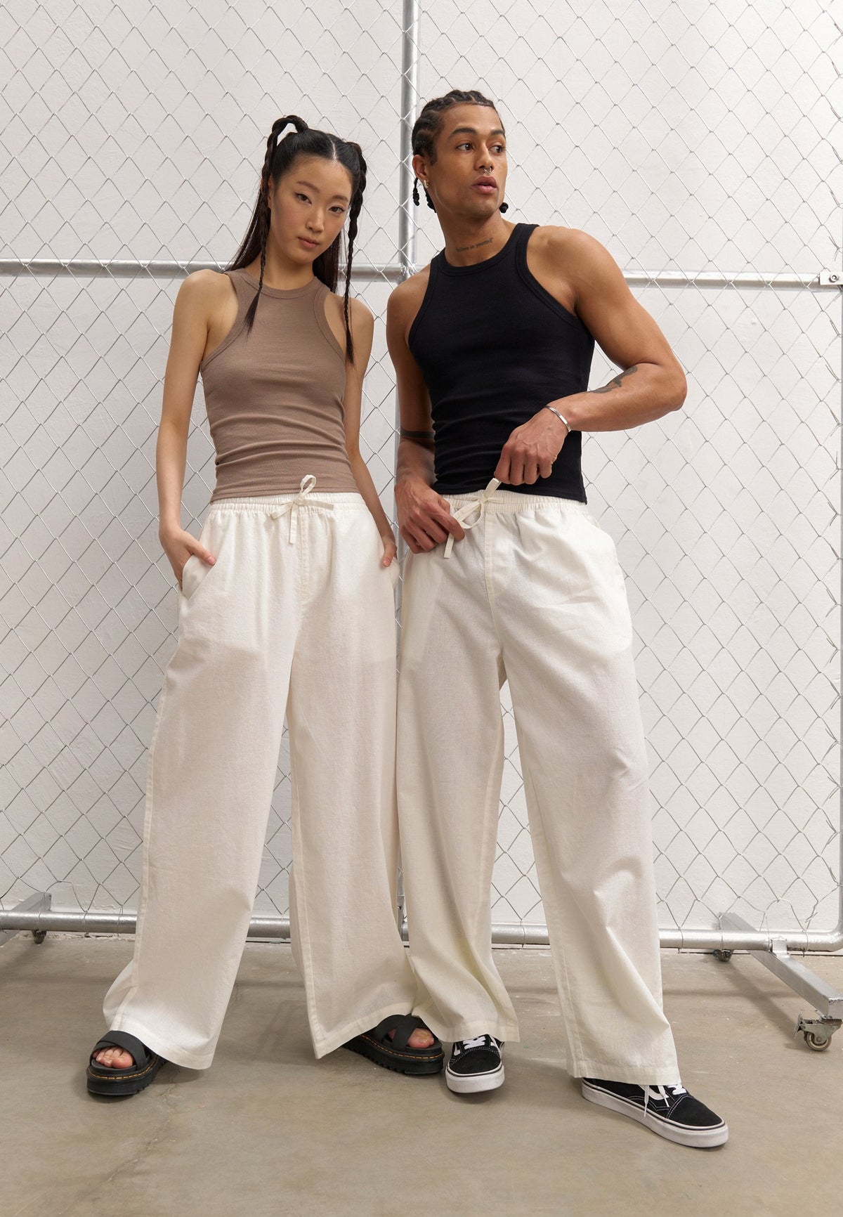 YOURTURN LINEN MIX BLEND UNISEX - Trousers - Off-white