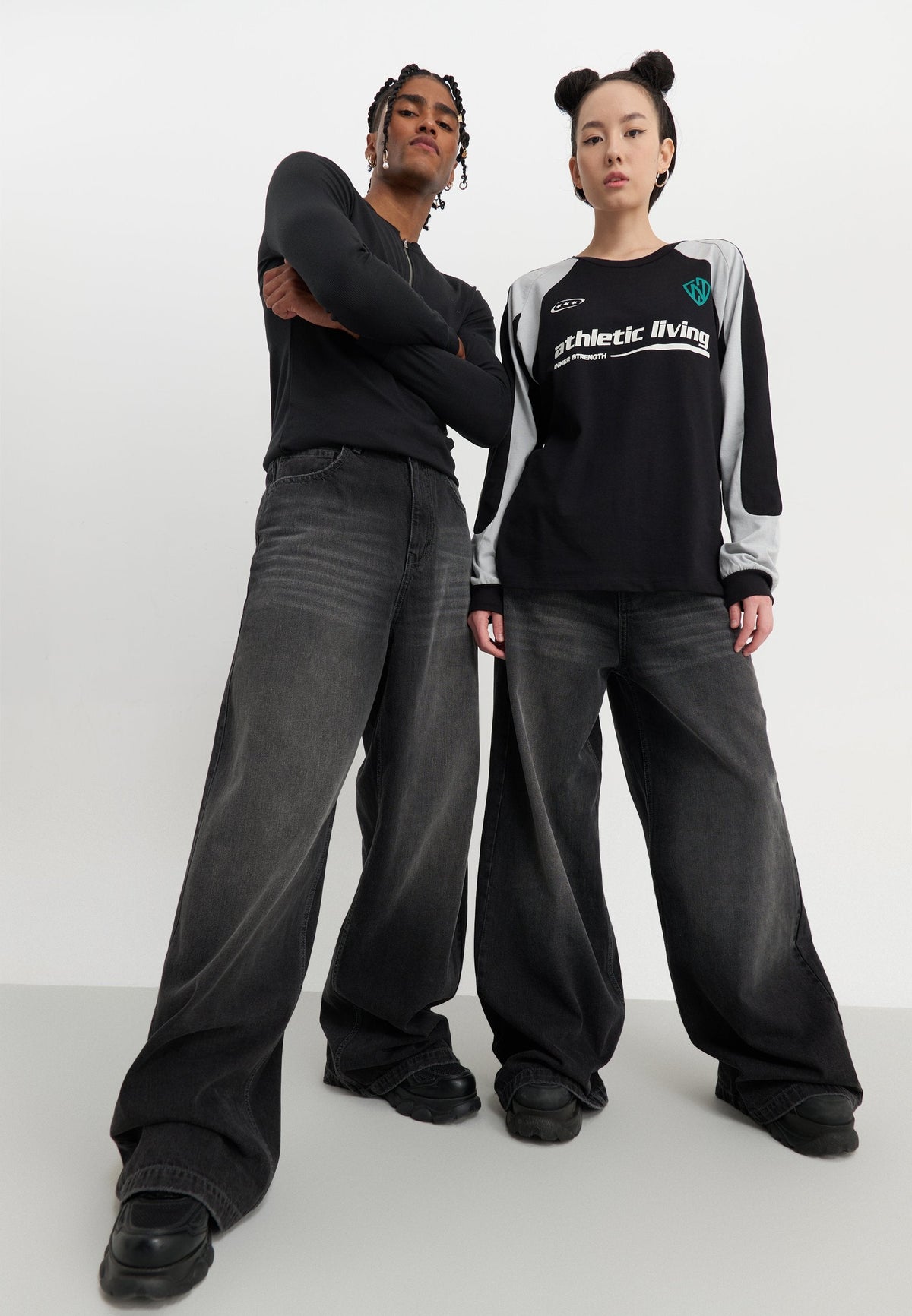 YOURTURN UNISEX - Baggy Jeans - Black Denim