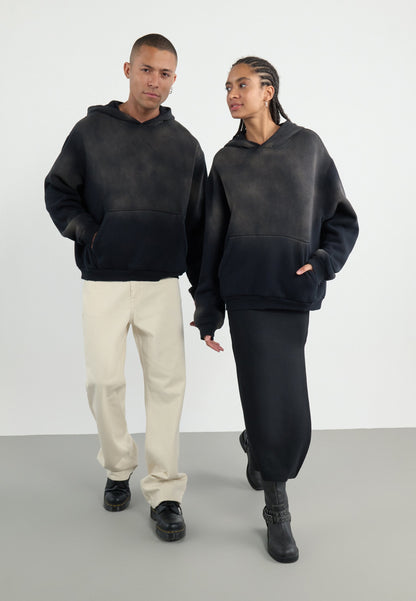 YOURTURN SUN FADED SHERPA LINED HOODIE UNISEX - Sweatshirt - Black