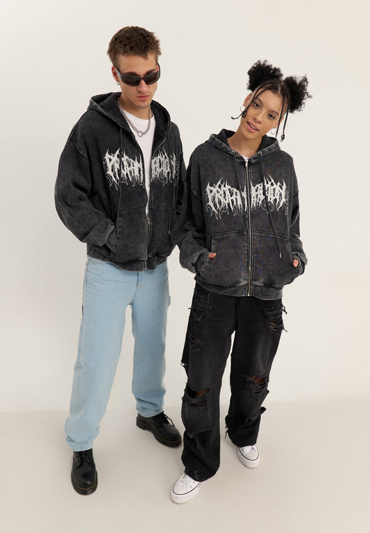 YOURTURN WASHED ZIP-HOODIE UNISEX - Zip-up Sweatshirt - Black